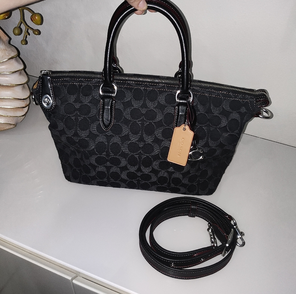 UPDATE SOLD!!  Coach Cara Denim Black Signature Tote Bag